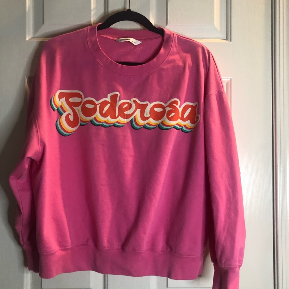 Sonoma Pink Crew Neck Sweater with Colorful Design